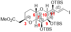 Methyl 2-((2R,4aS,6S,7R,8S,8aS)-7,8-bis((tert-butyldimethylsilyl)oxy)-6-((S,E)-1-((tert-butyldimethylsilyl)oxy)-3-iodoallyl)octahydropyrano[3,2-b]pyran-2-yl)acetate